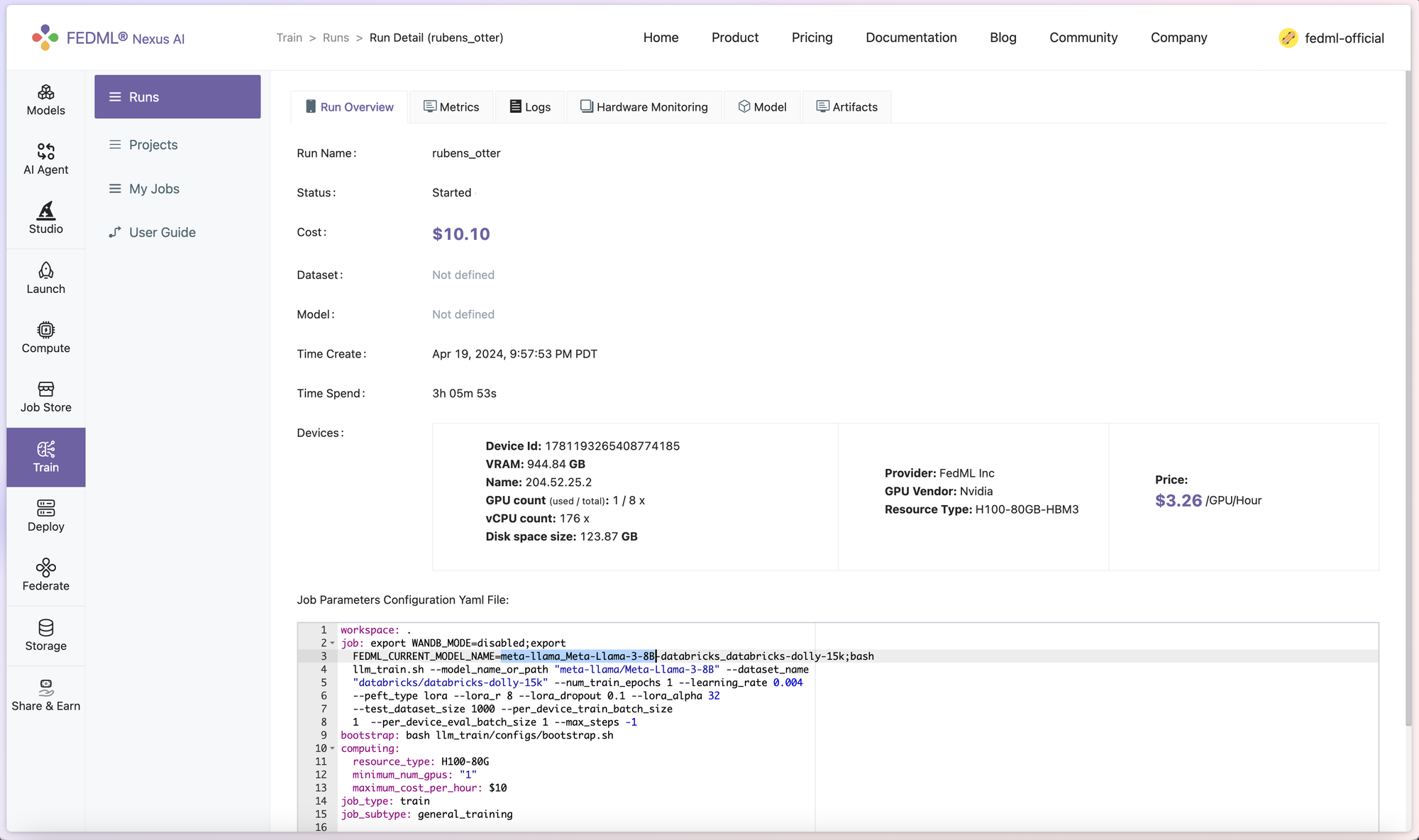 Zero-code and Serverless Llama3 Fine-tuning Powered by FEDML Nexus AI